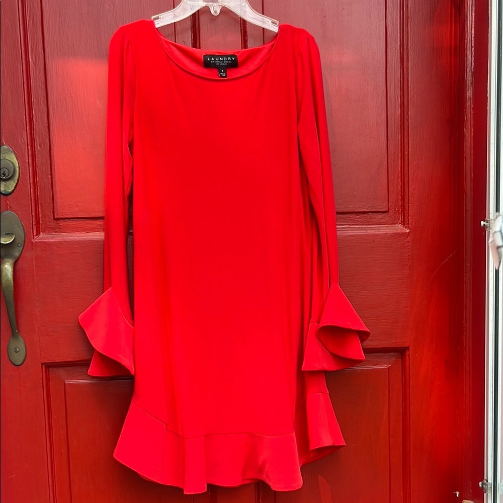 Laundry By Shelli Segal Red Ruffled Bell Sleeve Dress